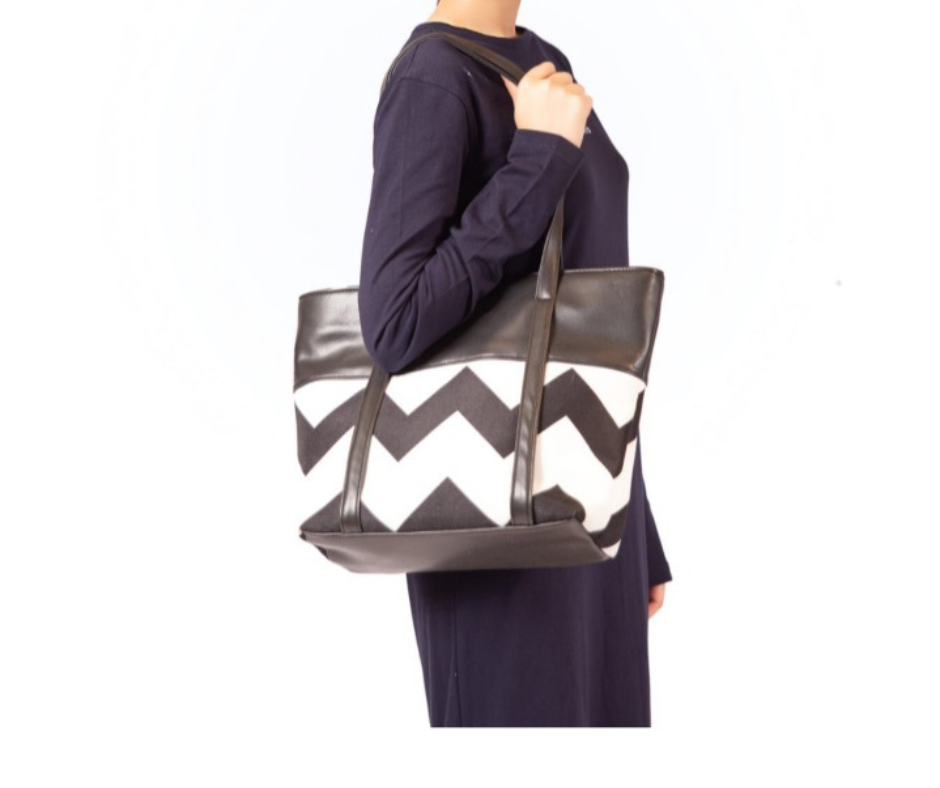 Black Zigzag Tote Bag